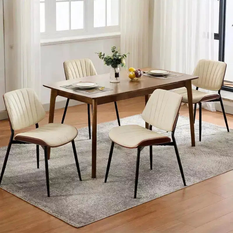 Chaises de salle à manger modernes du milieu du siècle, assise en cuir PU, dossier en bois courbé de noyer, pieds en métal