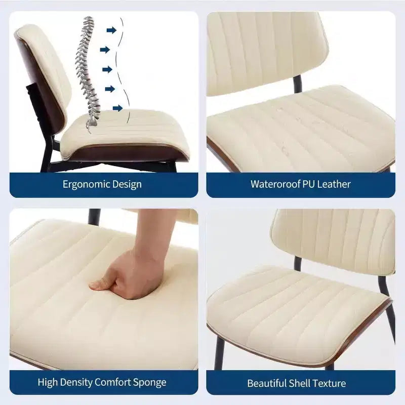 Chaises de salle à manger modernes du milieu du siècle, assise en cuir PU, dossier en bois courbé de noyer, pieds en métal