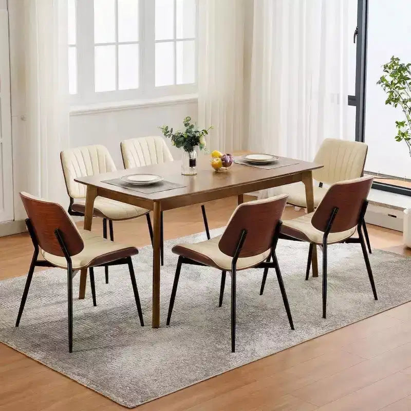 Chaises de salle à manger modernes du milieu du siècle, assise en cuir PU, dossier en bois courbé de noyer, pieds en métal