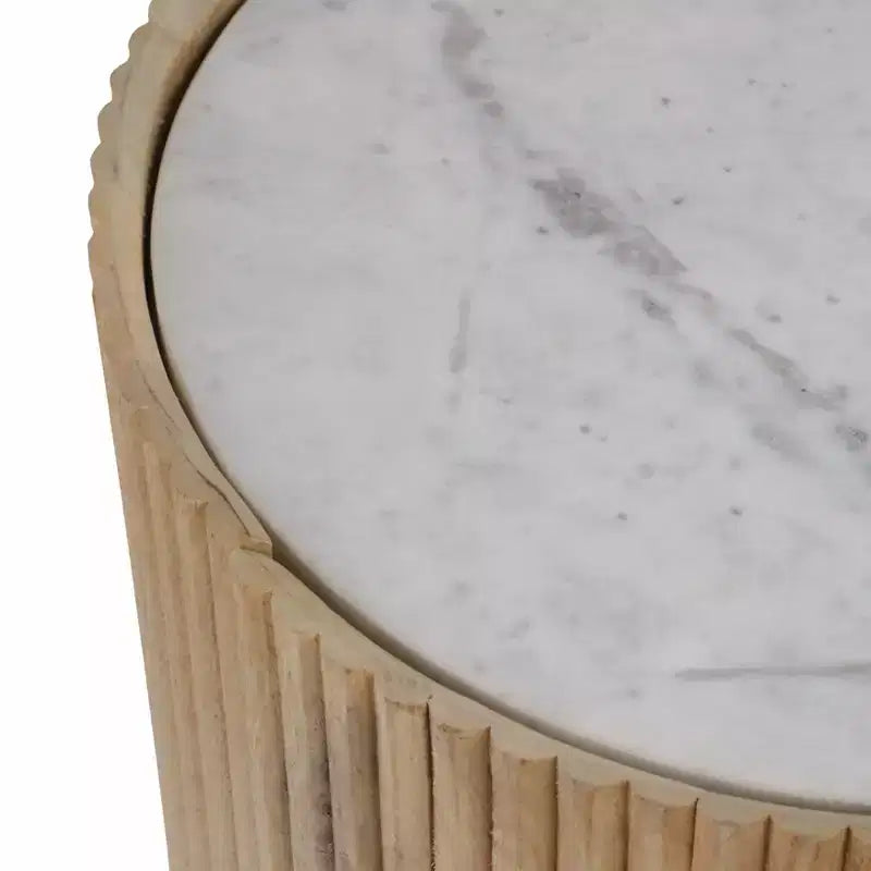 Table d'appoint décorative en bois avec plateau en marbre et rangement