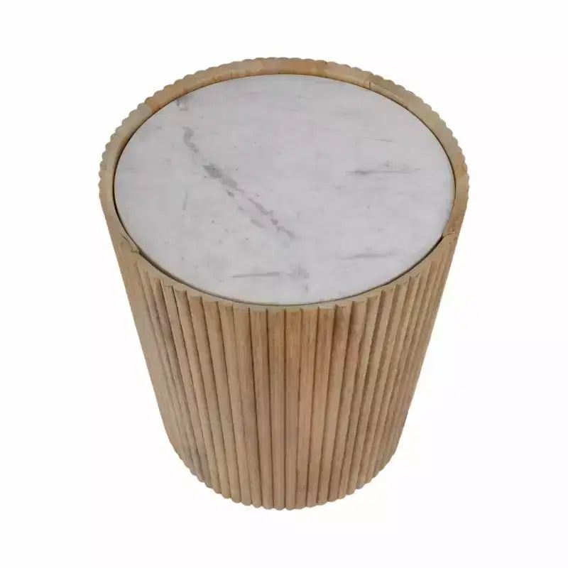 Table d'appoint décorative en bois avec plateau en marbre et rangement