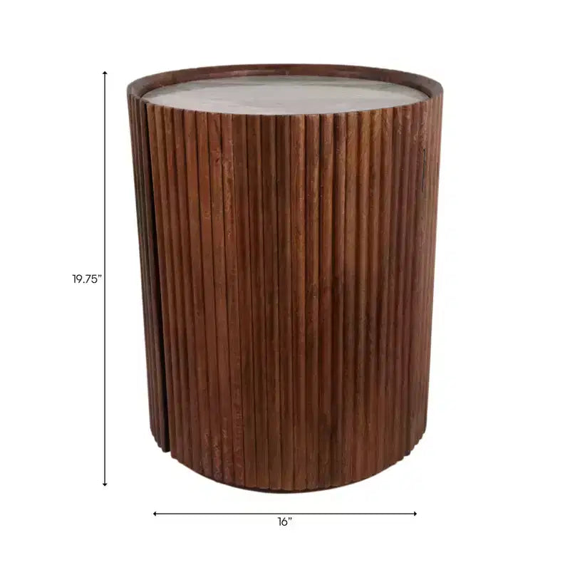 Table d'appoint décorative en bois avec plateau en marbre et rangement