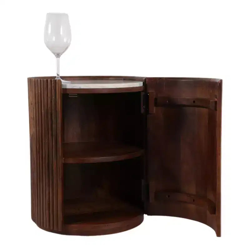 Table d'appoint décorative en bois avec plateau en marbre et rangement