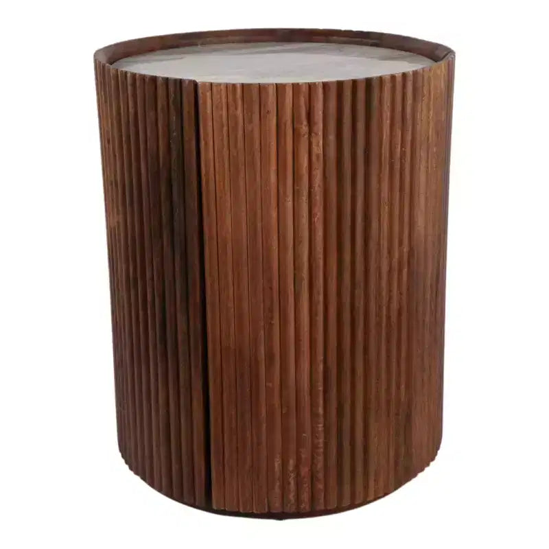 Table d'appoint décorative en bois avec plateau en marbre et rangement