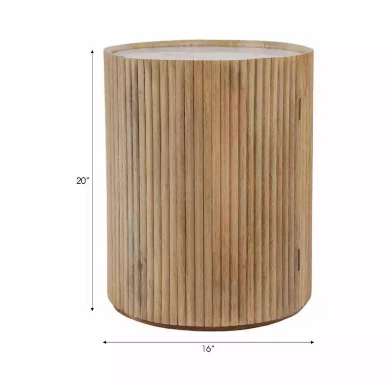 Table d'appoint décorative en bois avec plateau en marbre et rangement
