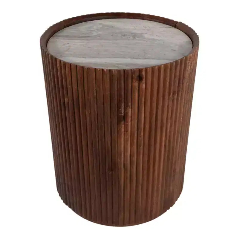 Table d'appoint décorative en bois avec plateau en marbre et rangement