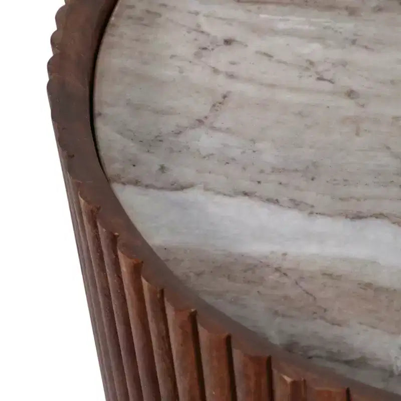 Table d'appoint décorative en bois avec plateau en marbre et rangement