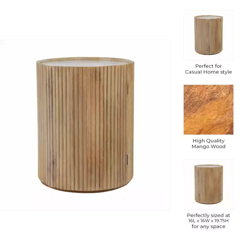 Table d'appoint décorative en bois avec plateau en marbre et rangement