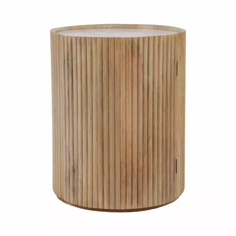Table d'appoint décorative en bois avec plateau en marbre et rangement