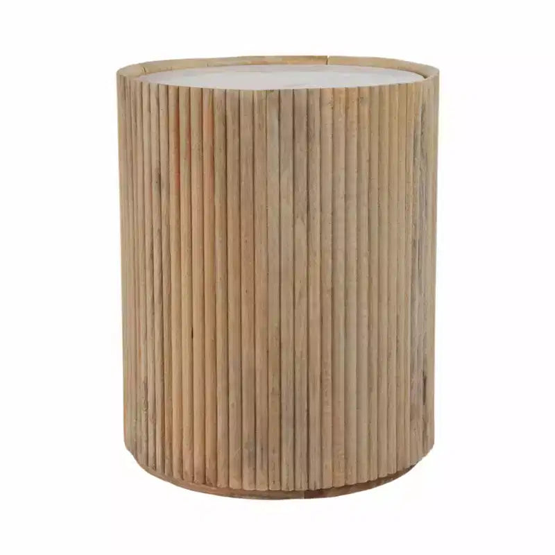 Table d'appoint décorative en bois avec plateau en marbre et rangement