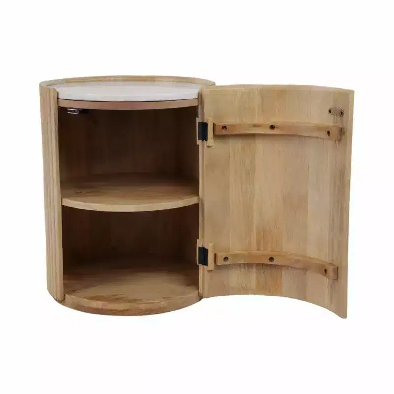 Table d'appoint décorative en bois avec plateau en marbre et rangement