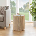 Decorative Ribbed Wooden Side Table with Marble Top and Storage - Small Home Decor Table Stand for Bedroom or Living Room Decor