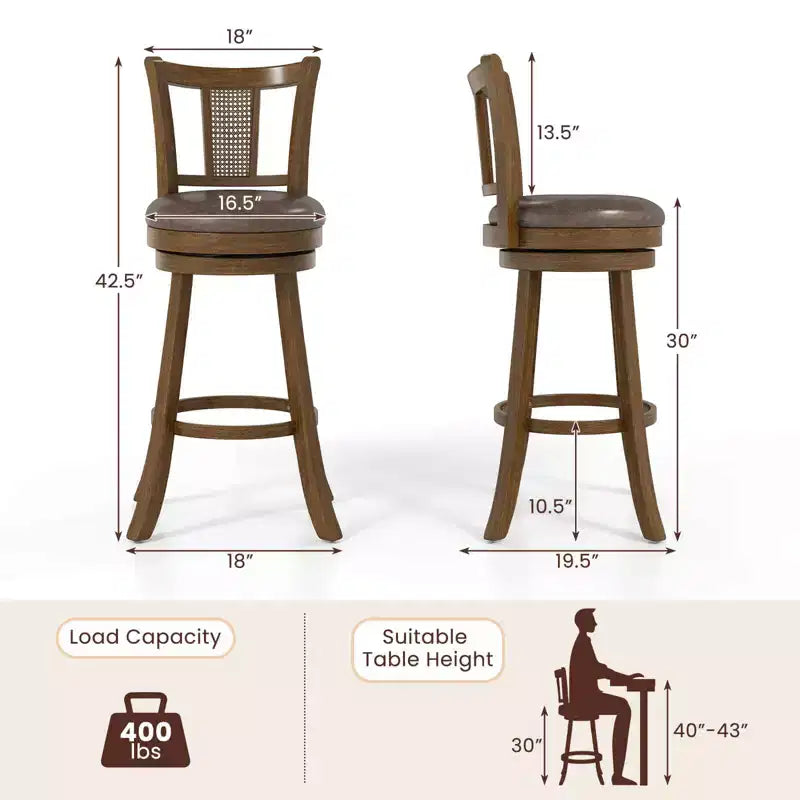 Tabourets de bar pivotants avec dossier en rotin