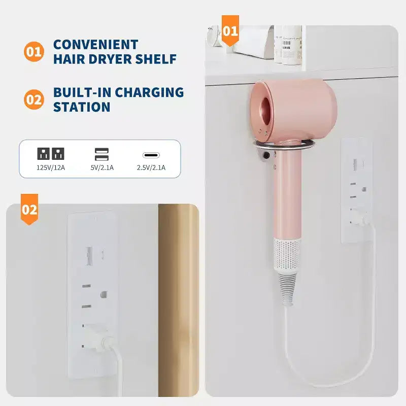 Coiffeuse avec miroir LED réglable et station de charge