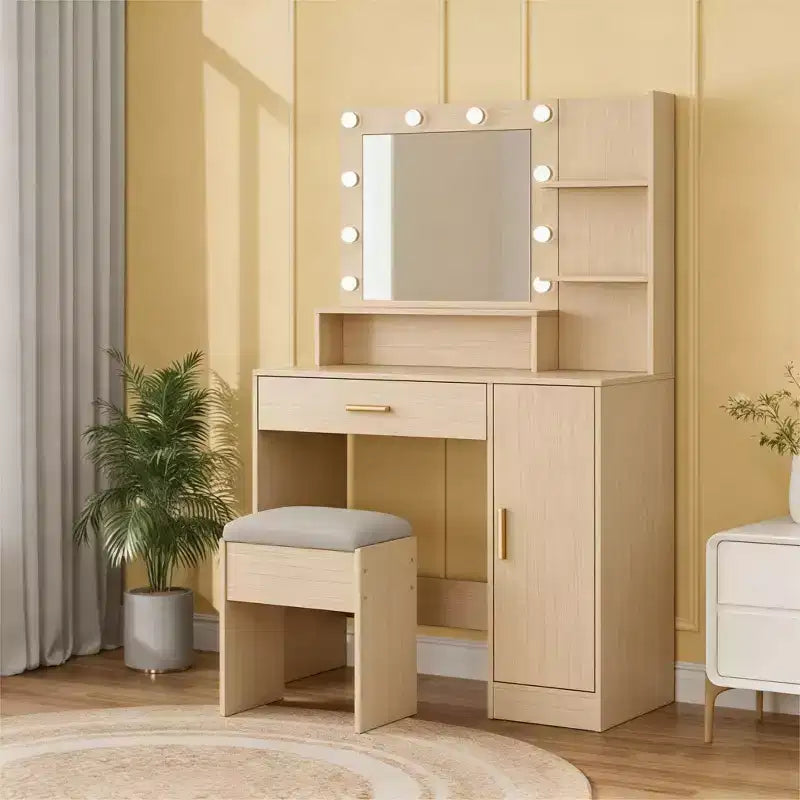 Coiffeuse avec miroir LED réglable et station de charge