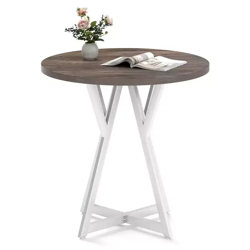Costway 31.5 Inch Round Dining Table for 2-4 Thick Wooden Tabletop Metal Pedestal Base
