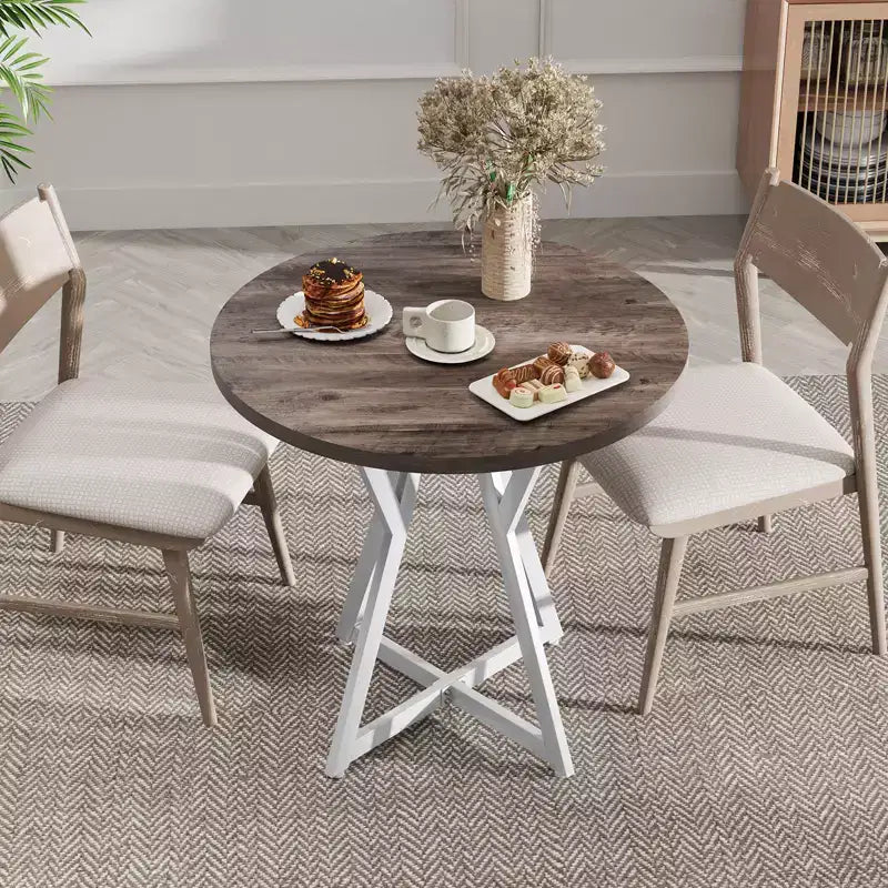 Table à manger ronde de 31,5 pouces pour 2-4 personnes - Plateau en bois épais, pied central en métal