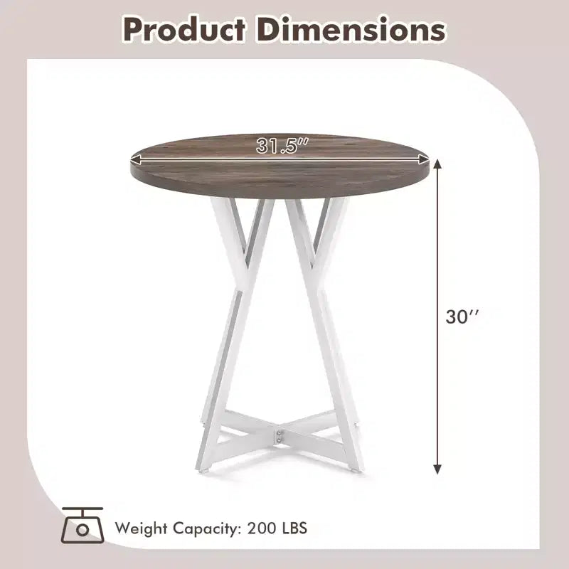 Table à manger ronde de 31,5 pouces pour 2-4 personnes - Plateau en bois épais, pied central en métal