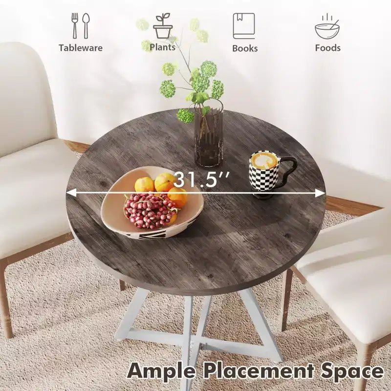 Table à manger ronde de 31,5 pouces pour 2-4 personnes - Plateau en bois épais, pied central en métal