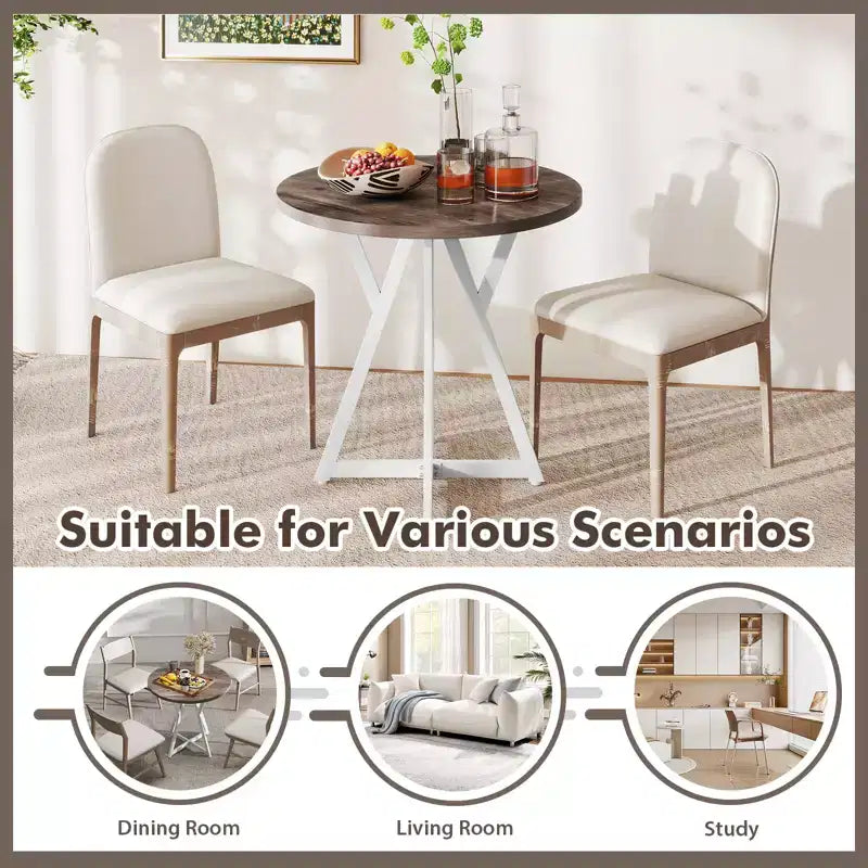 Table à manger ronde de 31,5 pouces pour 2-4 personnes - Plateau en bois épais, pied central en métal