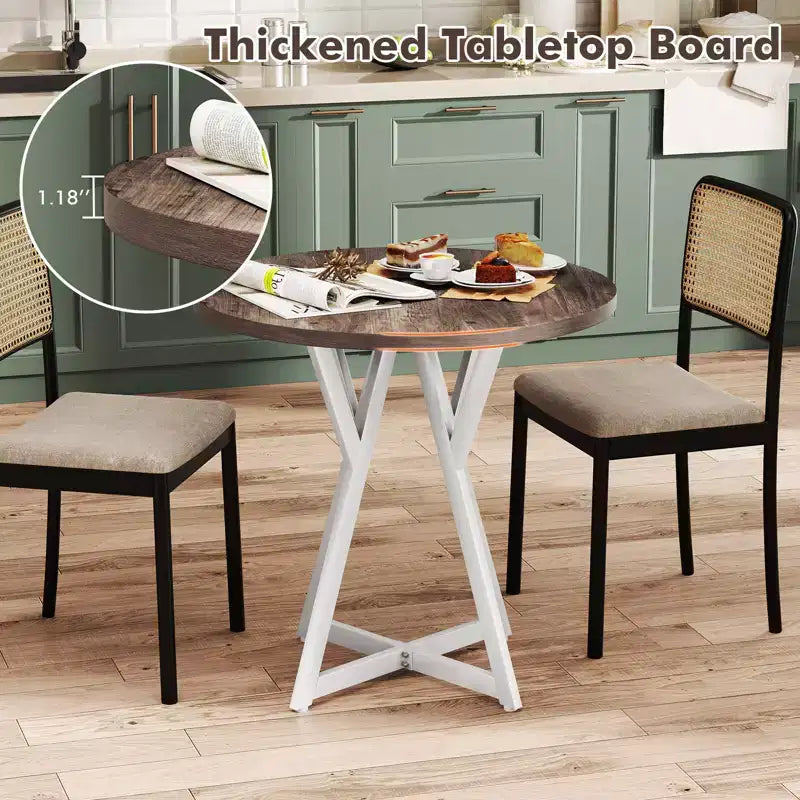 Table à manger ronde de 31,5 pouces pour 2-4 personnes - Plateau en bois épais, pied central en métal