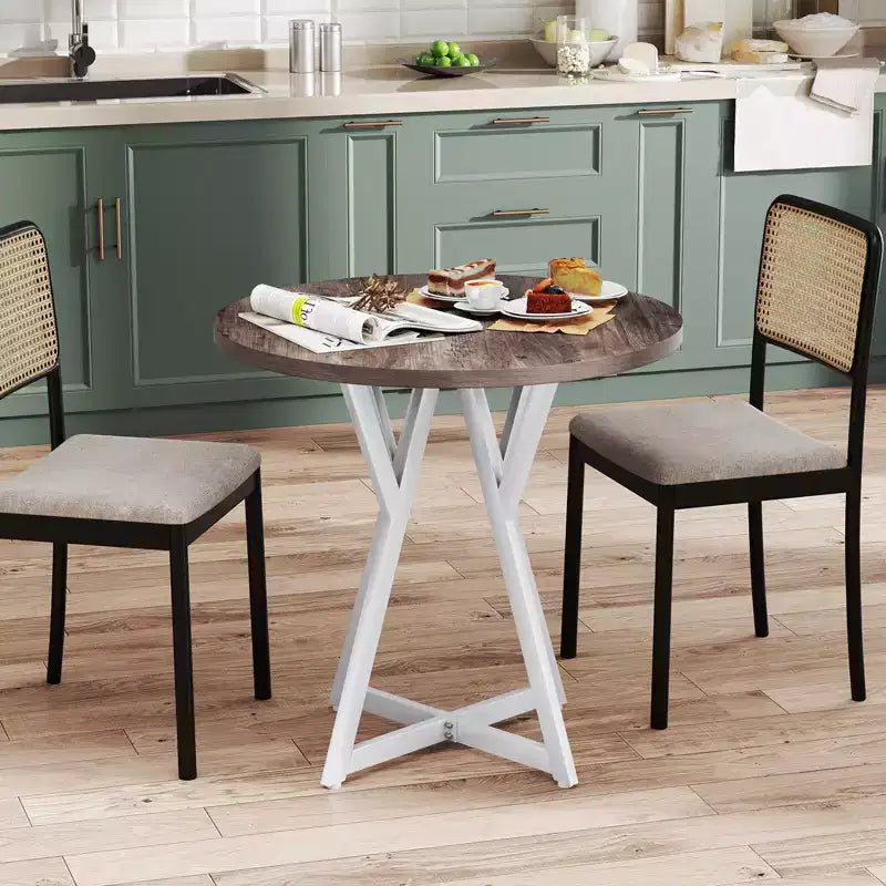 Table à manger ronde de 31,5 pouces pour 2-4 personnes - Plateau en bois épais, pied central en métal