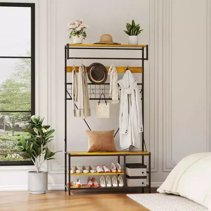 Freestanding Metal Garment Rack - Heavy Duty Clothes Rack and Wardrobe Organizer for Bedroom, Entryway and Closet