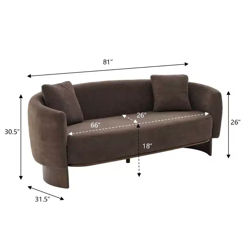 Canapé moderne en bouclette avec base en bois et coussins