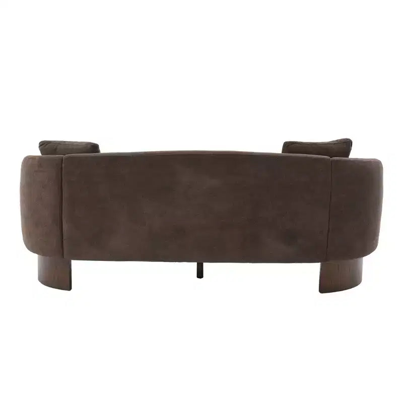 Canapé moderne en bouclette avec base en bois et coussins