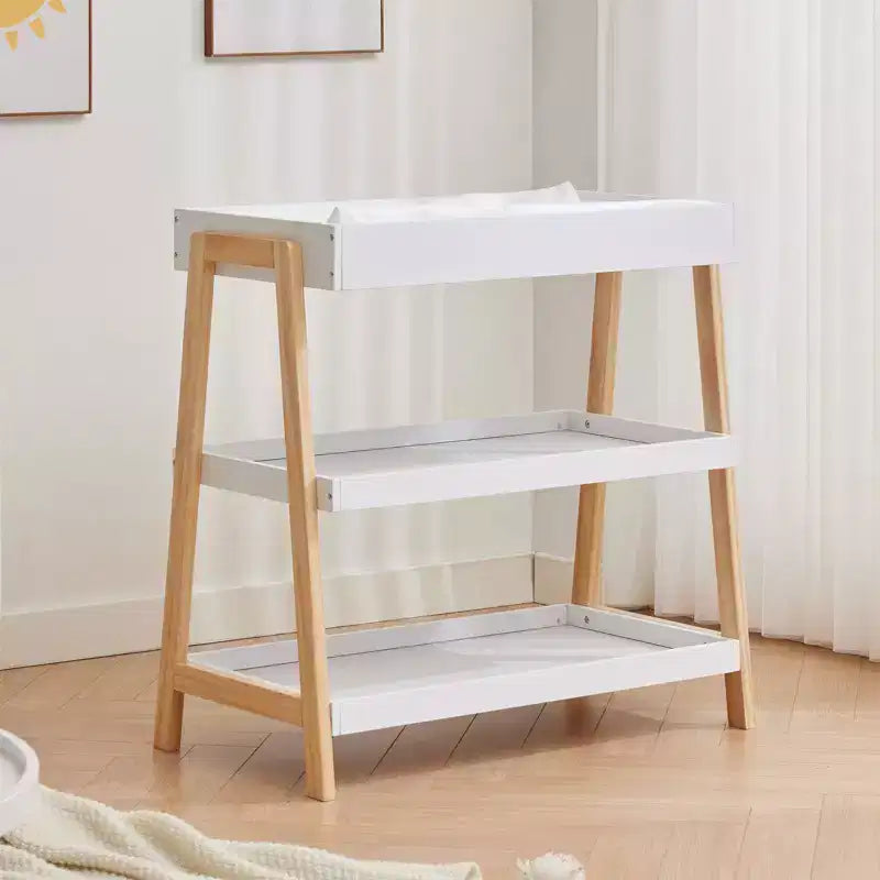 Baby Changing Station Diaper Table with Waterproof Pad Modern Portable Infant Diaper Station 2 Storage Shelves for Newborn Baby
