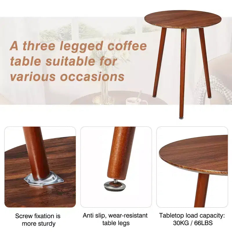 Table d'appoint ronde Mid-Century Modern, table de chevet en grain de bois avec pieds fuselés