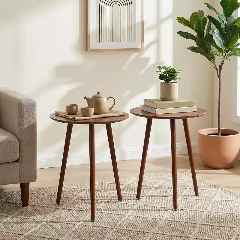 Table d'appoint ronde Mid-Century Modern, table de chevet en grain de bois avec pieds fuselés