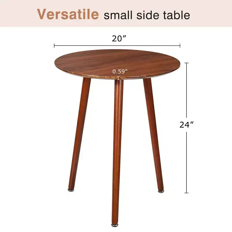 Table d'appoint ronde Mid-Century Modern, table de chevet en grain de bois avec pieds fuselés