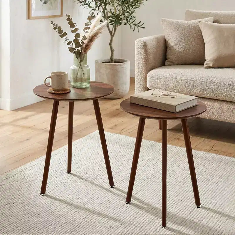 Table d'appoint ronde Mid-Century Modern, table de chevet en grain de bois avec pieds fuselés
