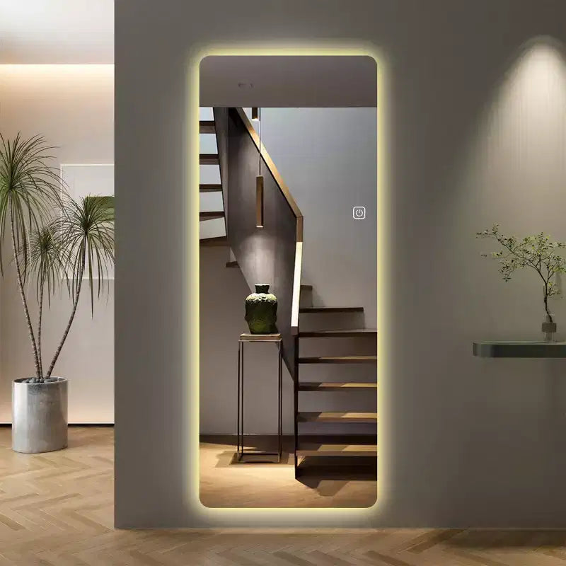 Full Length LED Vanity Mirror with Lights, Dimmable 3-Color Modes, Floor or Wall Mounted, Modern Bedroom Makeup Mirror-Panipeachy
