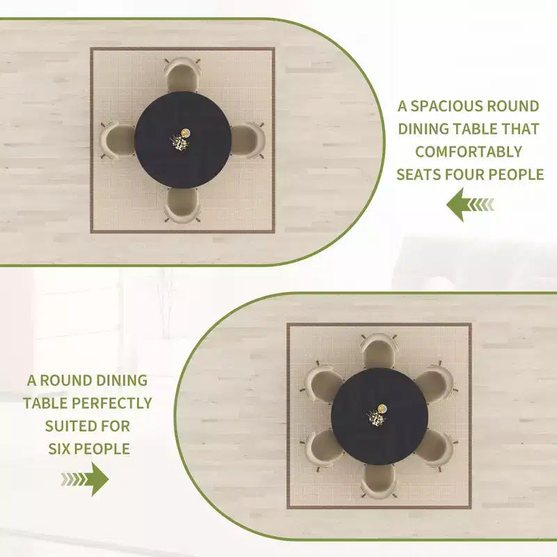 Table à manger ronde 47" compacte pour 4-6 personnes, étagère de rangement, pieds réglables