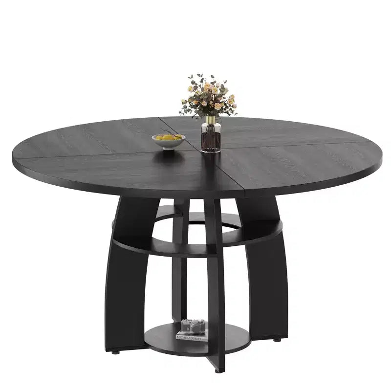 Table à manger ronde 47" compacte pour 4-6 personnes, étagère de rangement, pieds réglables