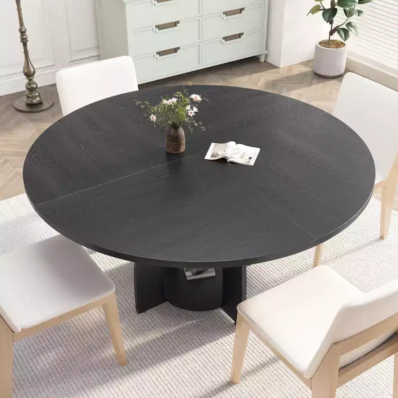 Table à manger ronde 47" compacte pour 4-6 personnes, étagère de rangement, pieds réglables