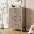 Commode de chambre à 5 tiroirs, table de chevet étroite cannelée de 112 cm de haut