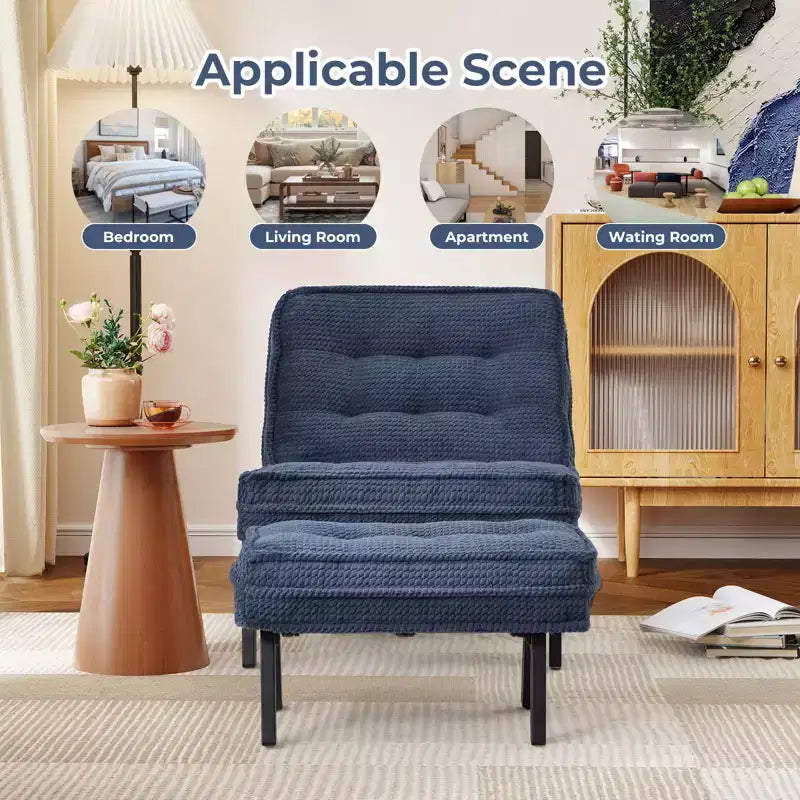 Fauteuil d'appoint avec dossier réglable, chaise longue capitonnée avec ottoman