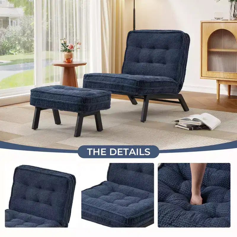 Fauteuil d'appoint avec dossier réglable, chaise longue capitonnée avec ottoman