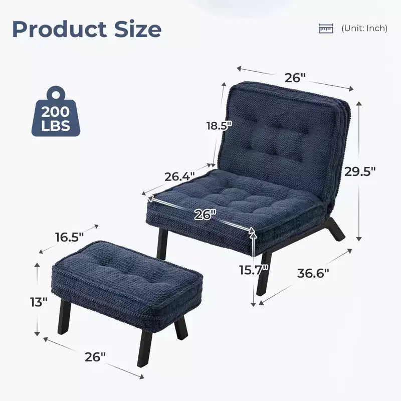 Fauteuil d'appoint avec dossier réglable, chaise longue capitonnée avec ottoman