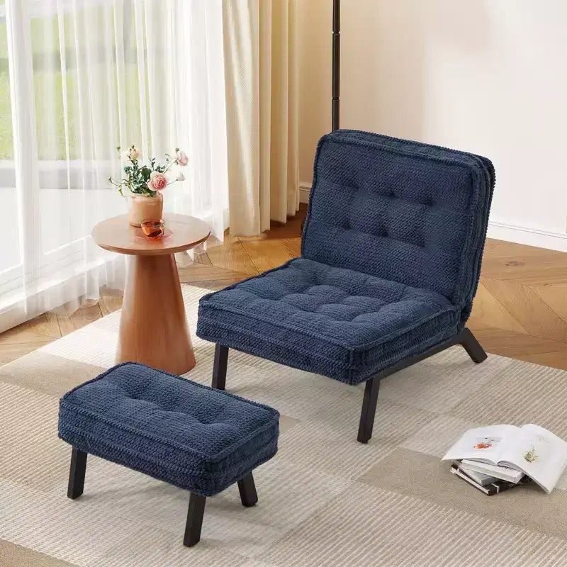 Fauteuil d'appoint avec dossier réglable, chaise longue capitonnée avec ottoman