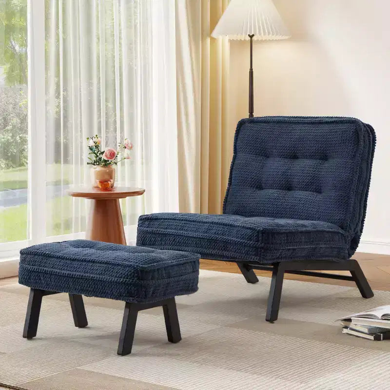 Fauteuil d'appoint avec dossier réglable, chaise longue capitonnée avec ottoman
