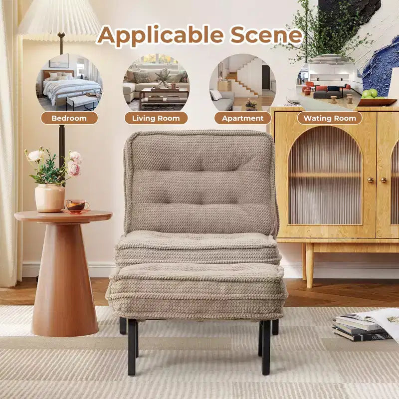 Fauteuil d'appoint avec dossier réglable, chaise longue capitonnée avec ottoman