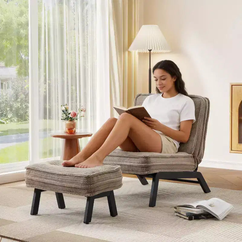 Fauteuil d'appoint avec dossier réglable, chaise longue capitonnée avec ottoman