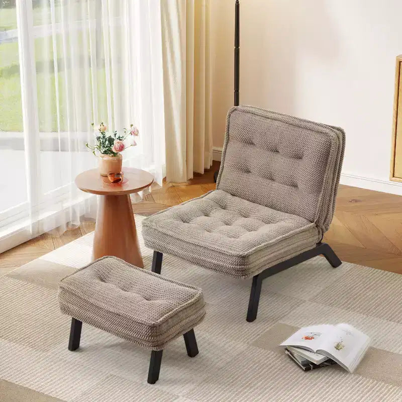 Fauteuil d'appoint avec dossier réglable, chaise longue capitonnée avec ottoman