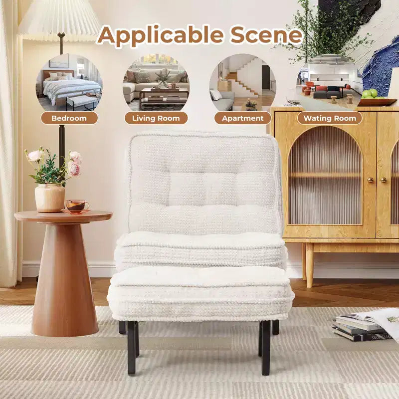 Fauteuil d'appoint avec dossier réglable, chaise longue capitonnée avec ottoman