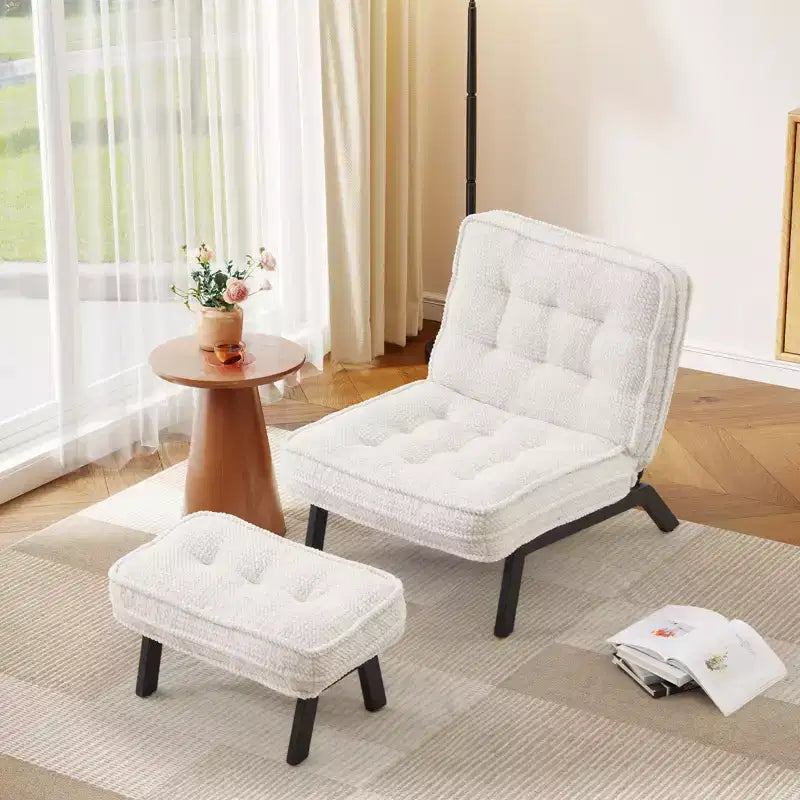 Fauteuil d'appoint avec dossier réglable, chaise longue capitonnée avec ottoman