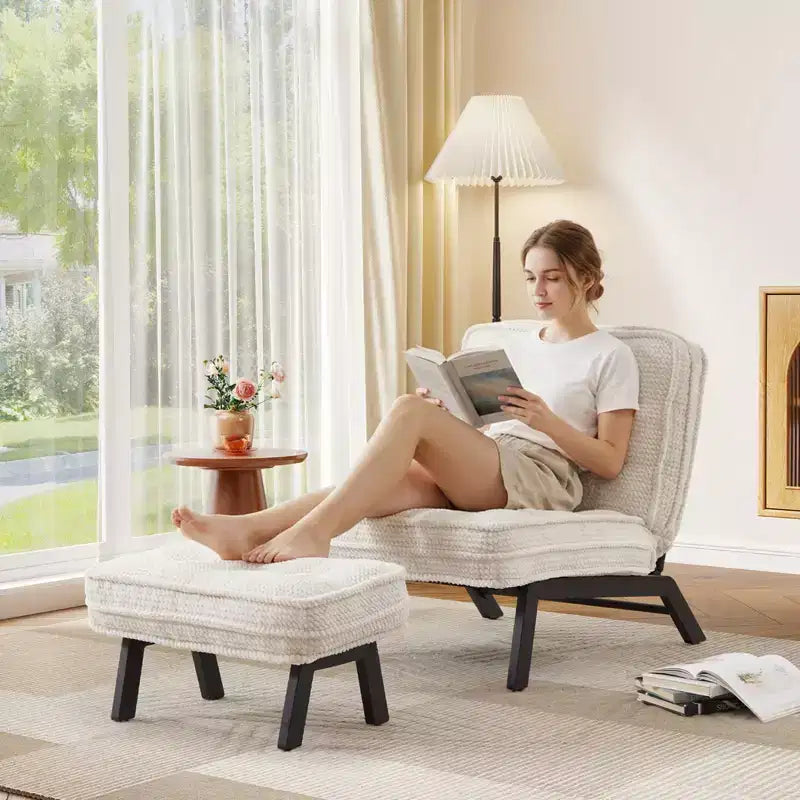 Fauteuil d'appoint avec dossier réglable, chaise longue capitonnée avec ottoman